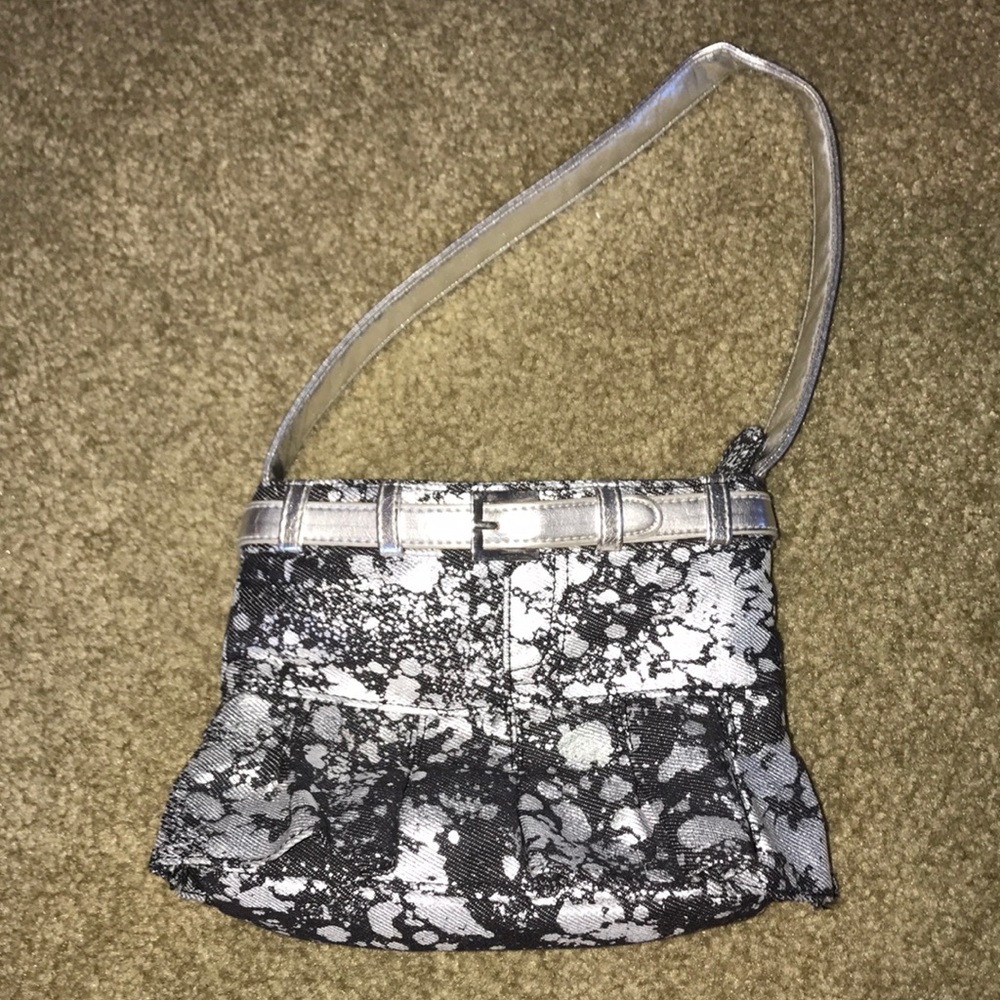 Silver splatter painted black bag with belt